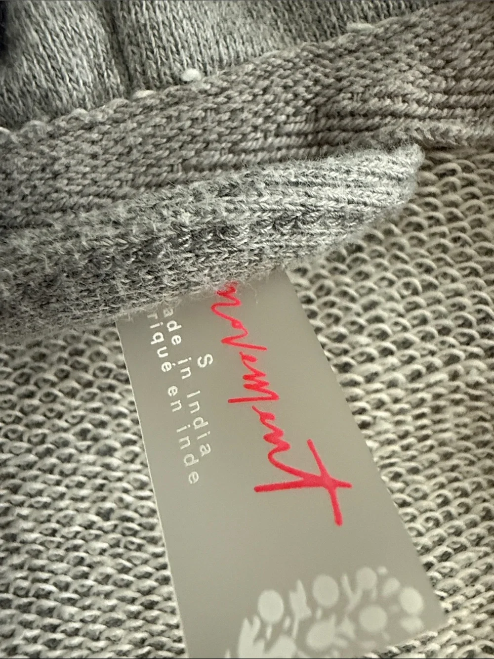 Free People Movement Light Gray Cropped Hoodie with Navy Botanical Graphic sz S - Picture 2 of 4